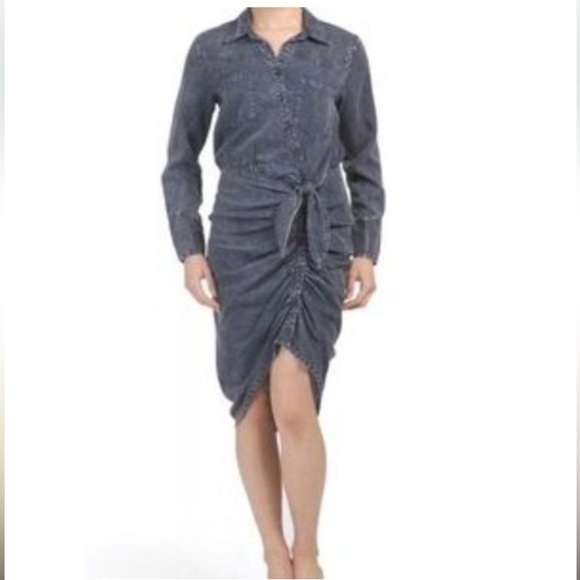 Young Fabulous & Broke Carling Western Asymmetric Ruched Midi Shirt Dress - Picture 1 of 7